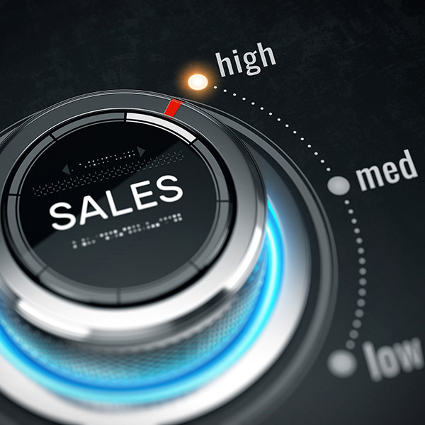 Great Sales concept - sales switch button positioned on maximum. 3d rendering